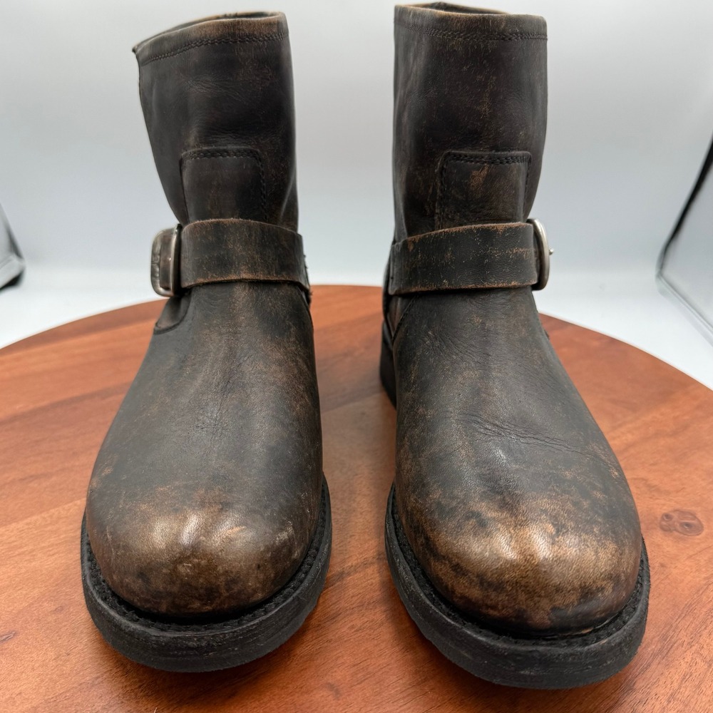 Frye Veronica Buckle Bootie Distressed Antique Black Leather Womens 8.5B‎ Moto